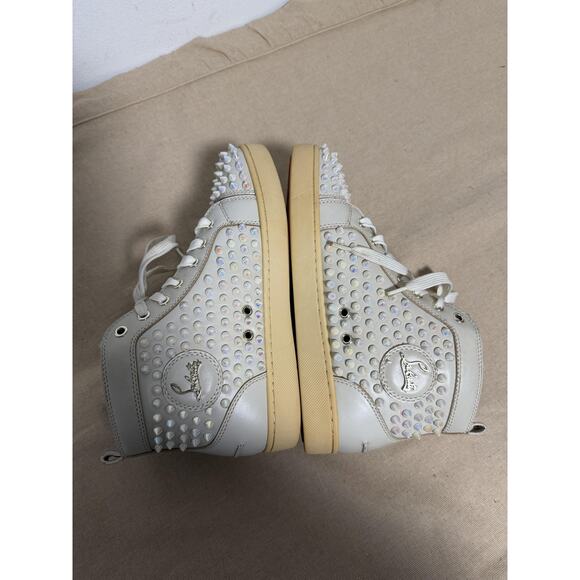 Christian Louboutin Shoes Womens Size 9 39 White Spike Studded High Top Red Sole - Picture 8 of 15